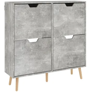 Mobile Shoe Rack with 4 Folding Drawers at 2 Levels for 16 Pairs, in Wood, 95x26x95 cm, Gray