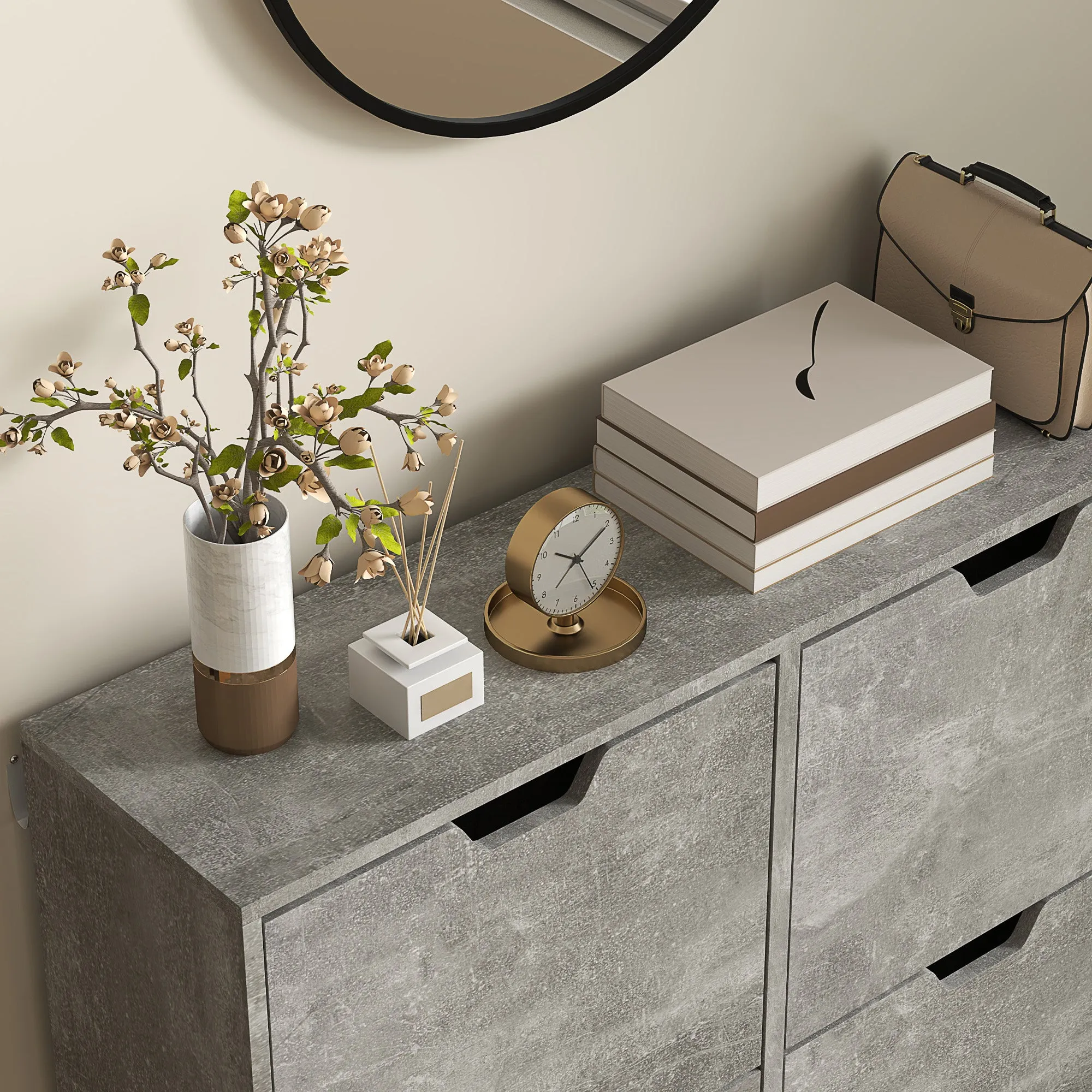 Mobile Shoe Rack with 4 Folding Drawers at 2 Levels for 16 Pairs, in Wood, 95x26x95 cm, Gray