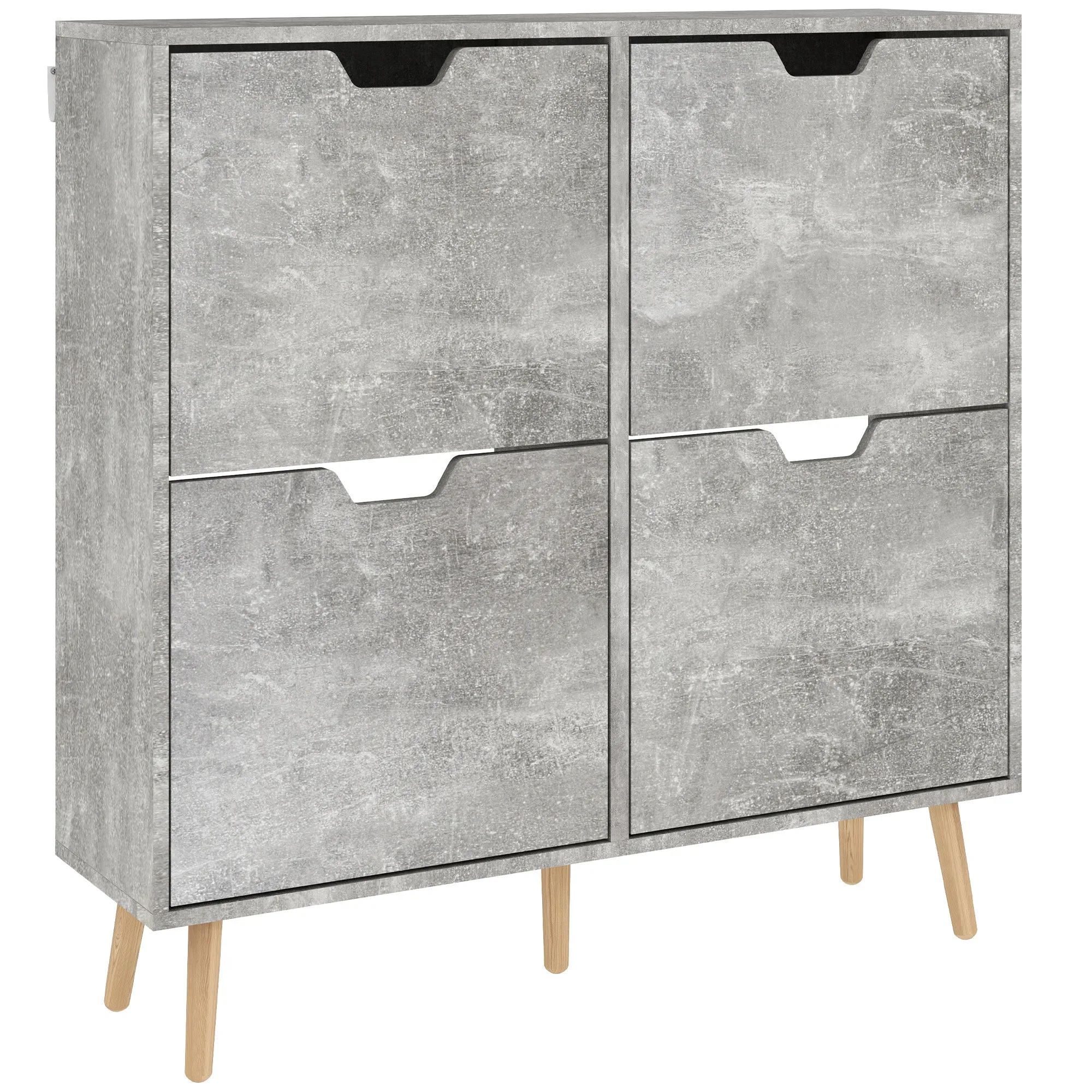 Mobile Shoe Rack with 4 Folding Drawers at 2 Levels for 16 Pairs, in Wood, 95x26x95 cm, Gray