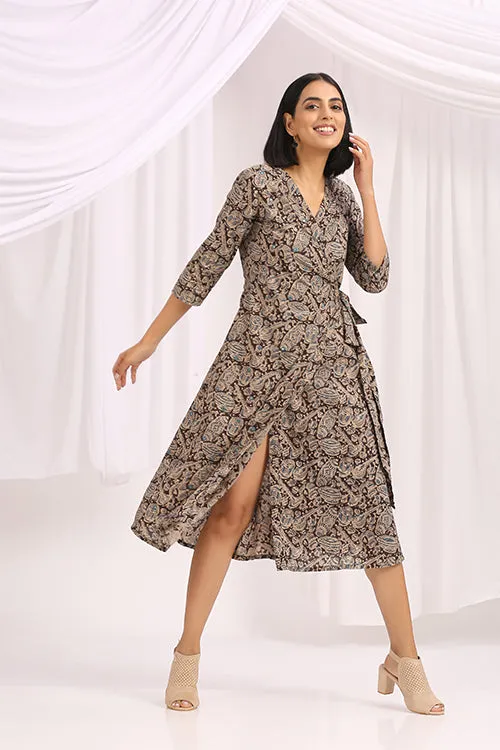 Okhai 'Shabnam' Hand Block Printed Kalamkari Wrap Dress