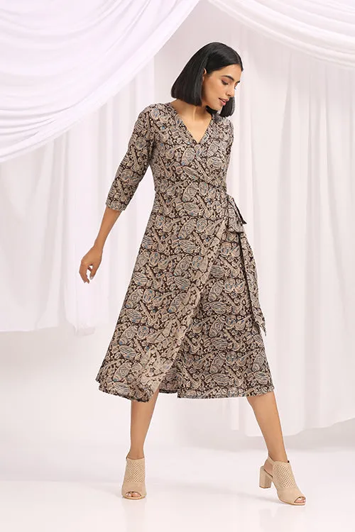Okhai 'Shabnam' Hand Block Printed Kalamkari Wrap Dress