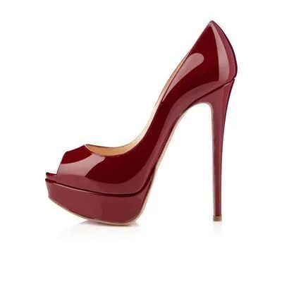 Patent Leather Peep-Toe High Heel Stilettos