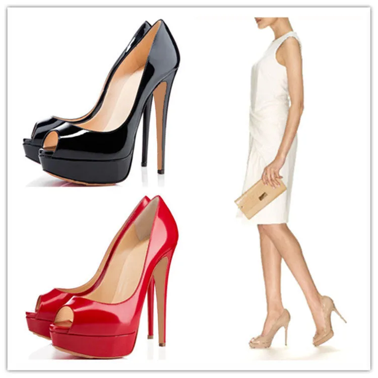 Patent Leather Peep-Toe High Heel Stilettos