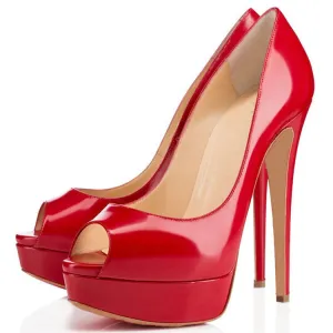 Patent Leather Peep-Toe High Heel Stilettos