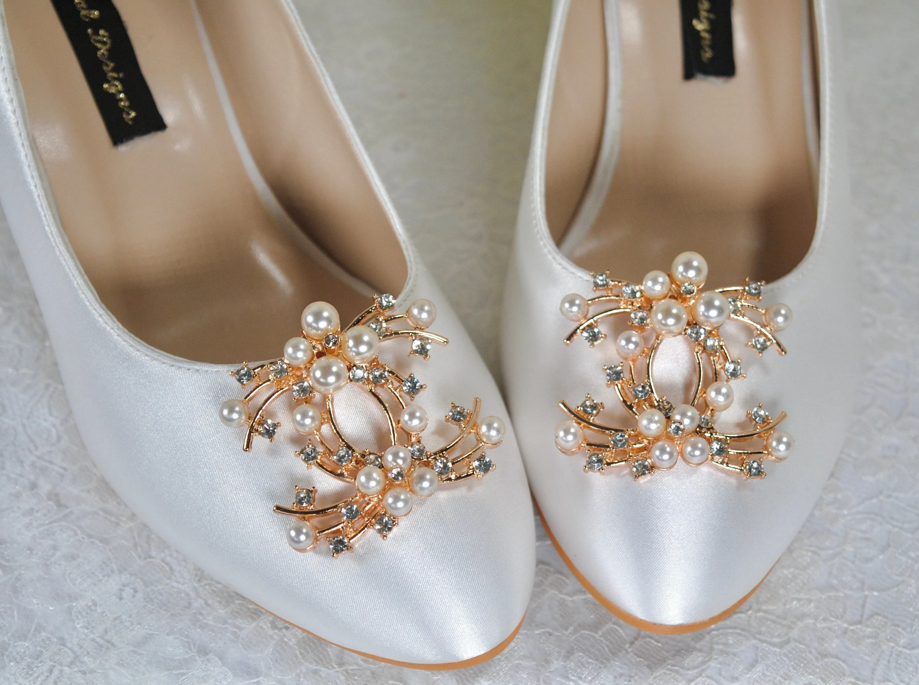 Pearl & Rhinestone Gold Clips