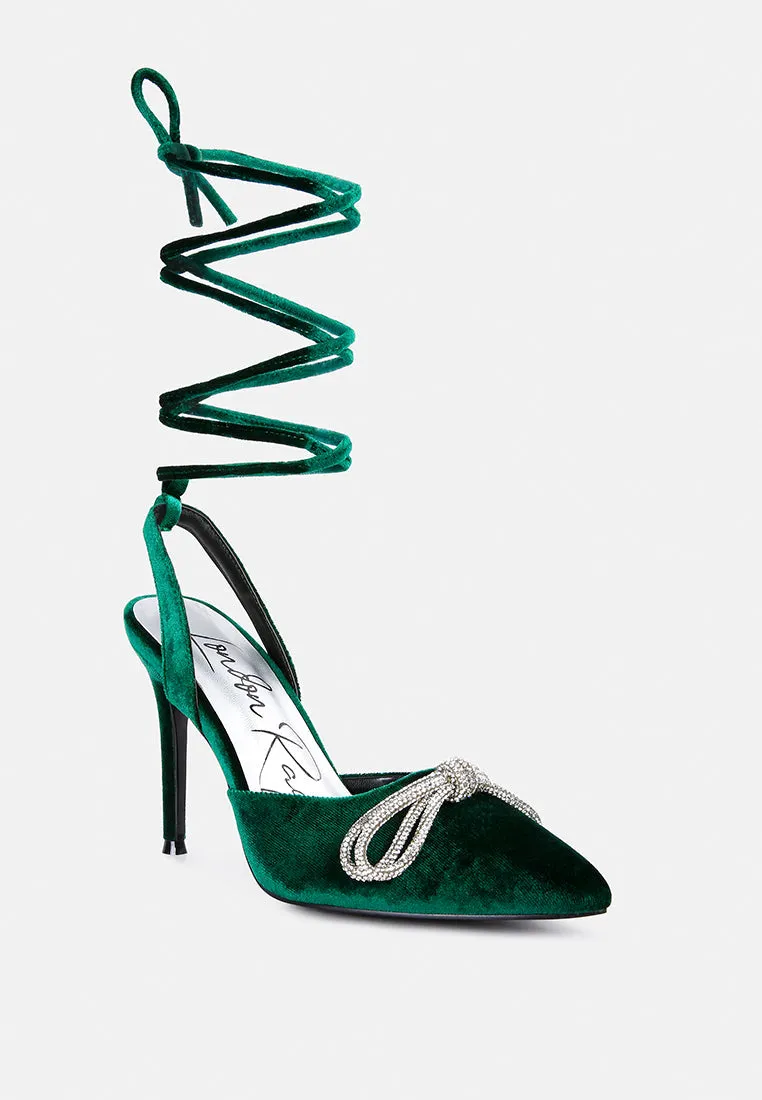 Rhinestone embellished lace up pumps