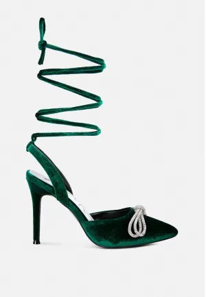 Rhinestone embellished lace up pumps