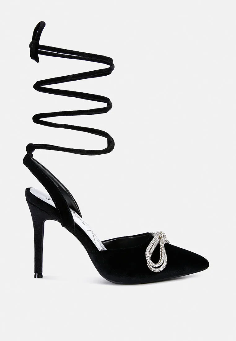 Rhinestone embellished lace up pumps