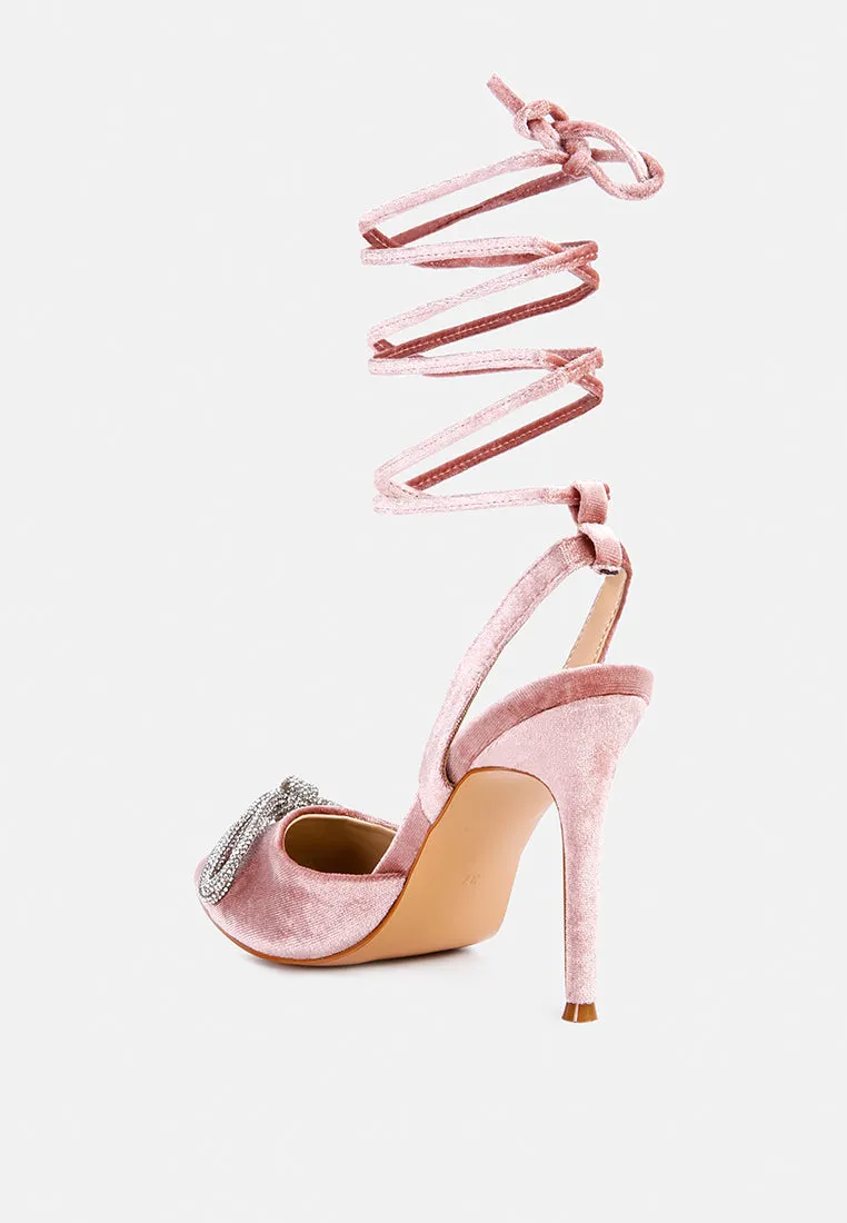 Rhinestone embellished lace up pumps