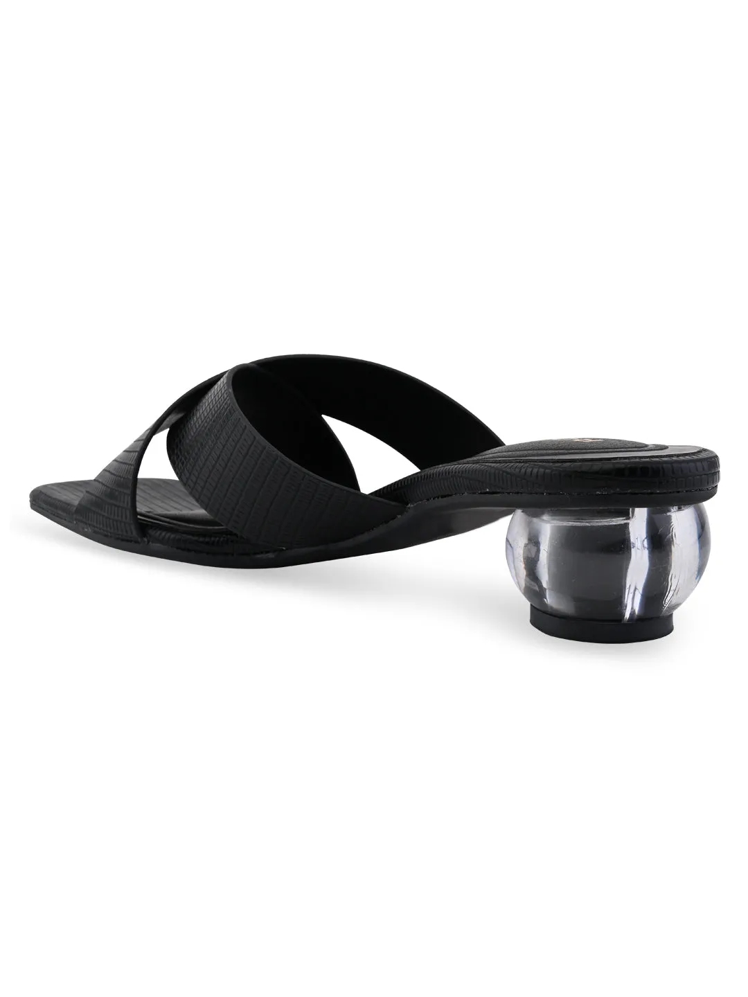 Rocia By Regal Black Women Textured Block Heel Slip Ons
