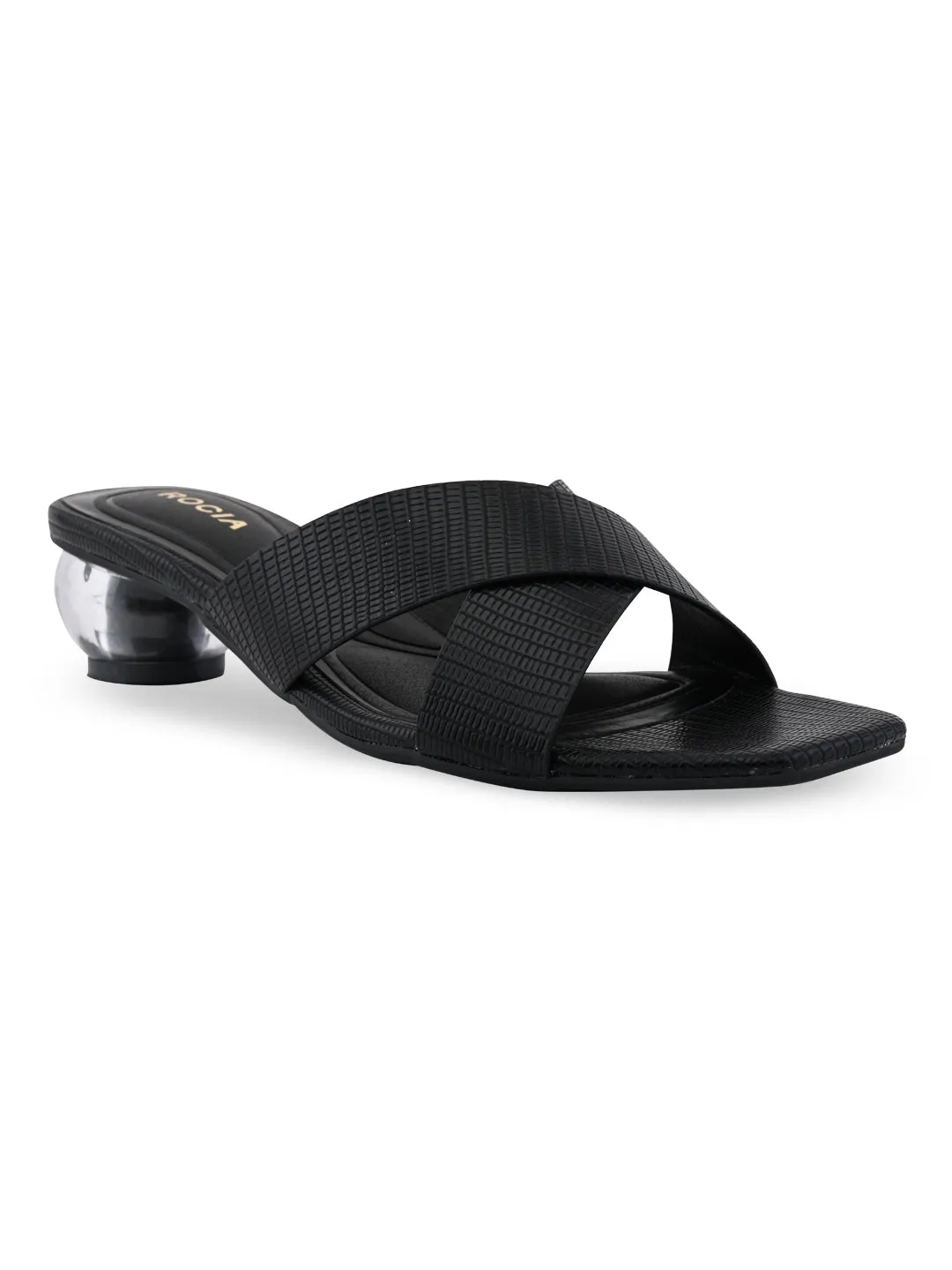 Rocia By Regal Black Women Textured Block Heel Slip Ons