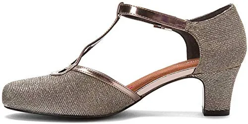 Ros Hommerson Heidi T-Strap Pump, Silver Glitter, 8.5 N