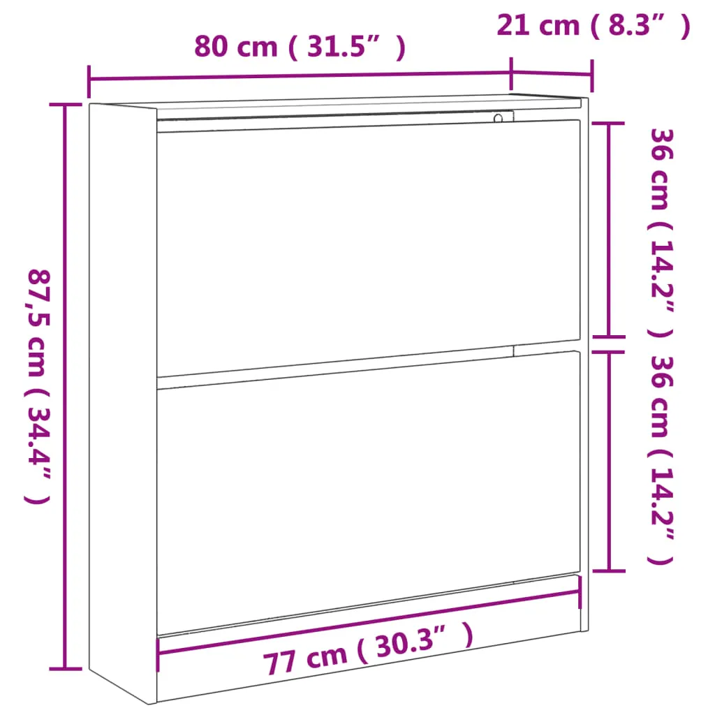 Shoe Cabinet Grey Sonoma 80x21x87.5 cm Engineered Wood