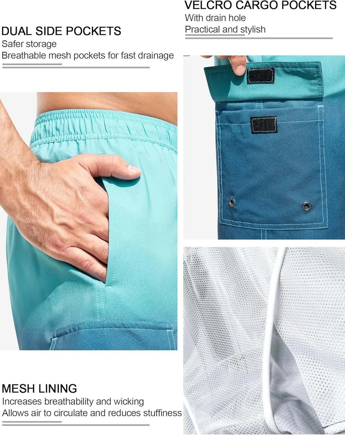 SILKWORLD Men's 9" Swim Trunks Quick Dry Mens Bathing Suit Mesh Lining Board Shorts with Pockets