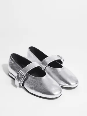Silver buckled leather ballerinas