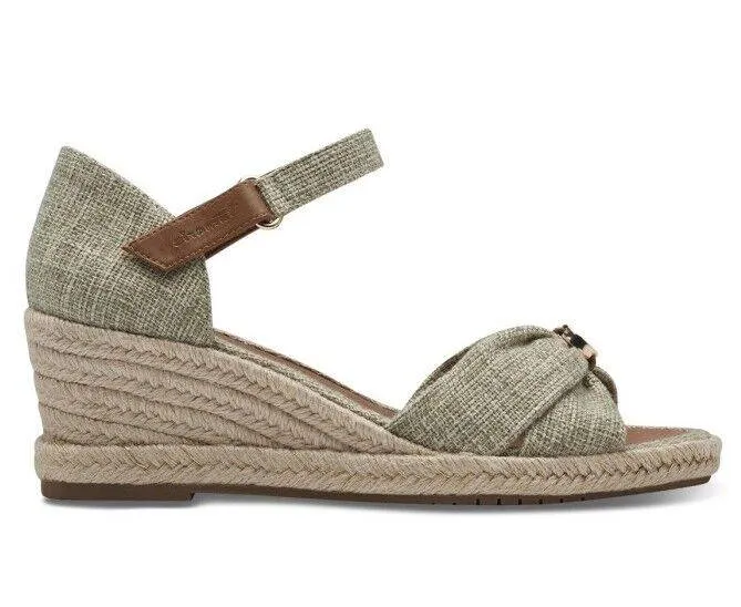 Tamaris Canvas Cross Over Open Toe Espadrille Wedge Sandal