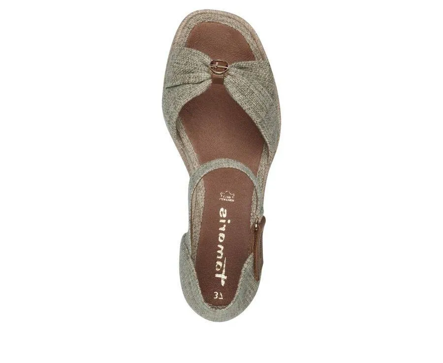 Tamaris Canvas Cross Over Open Toe Espadrille Wedge Sandal