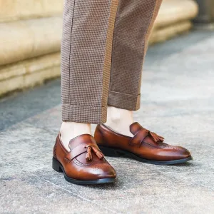 Tassel Loafers Men's Set Feet British Brogue Carved Fashion