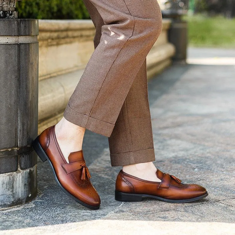 Tassel Loafers Men's Set Feet British Brogue Carved Fashion