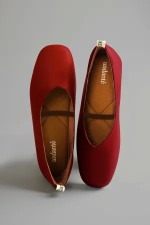 The Ballerine Flat in Cherry (with garter strap)