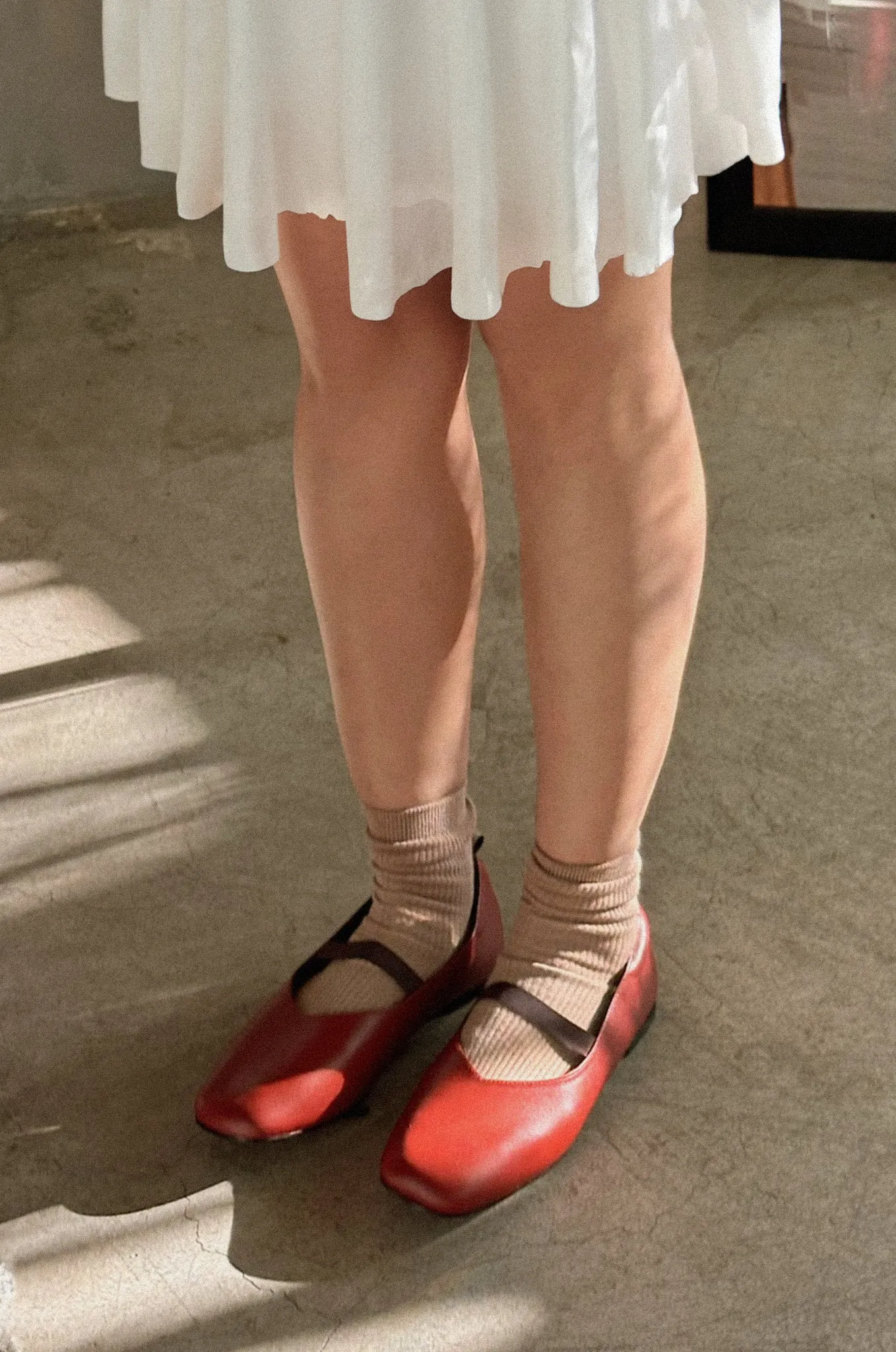 The Ballerine Flat in Cherry (with garter strap)