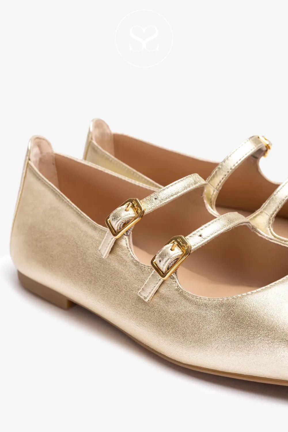 UNISA BERLEY GOLD LEATHER DOUBLE STRAPPED PUMPS