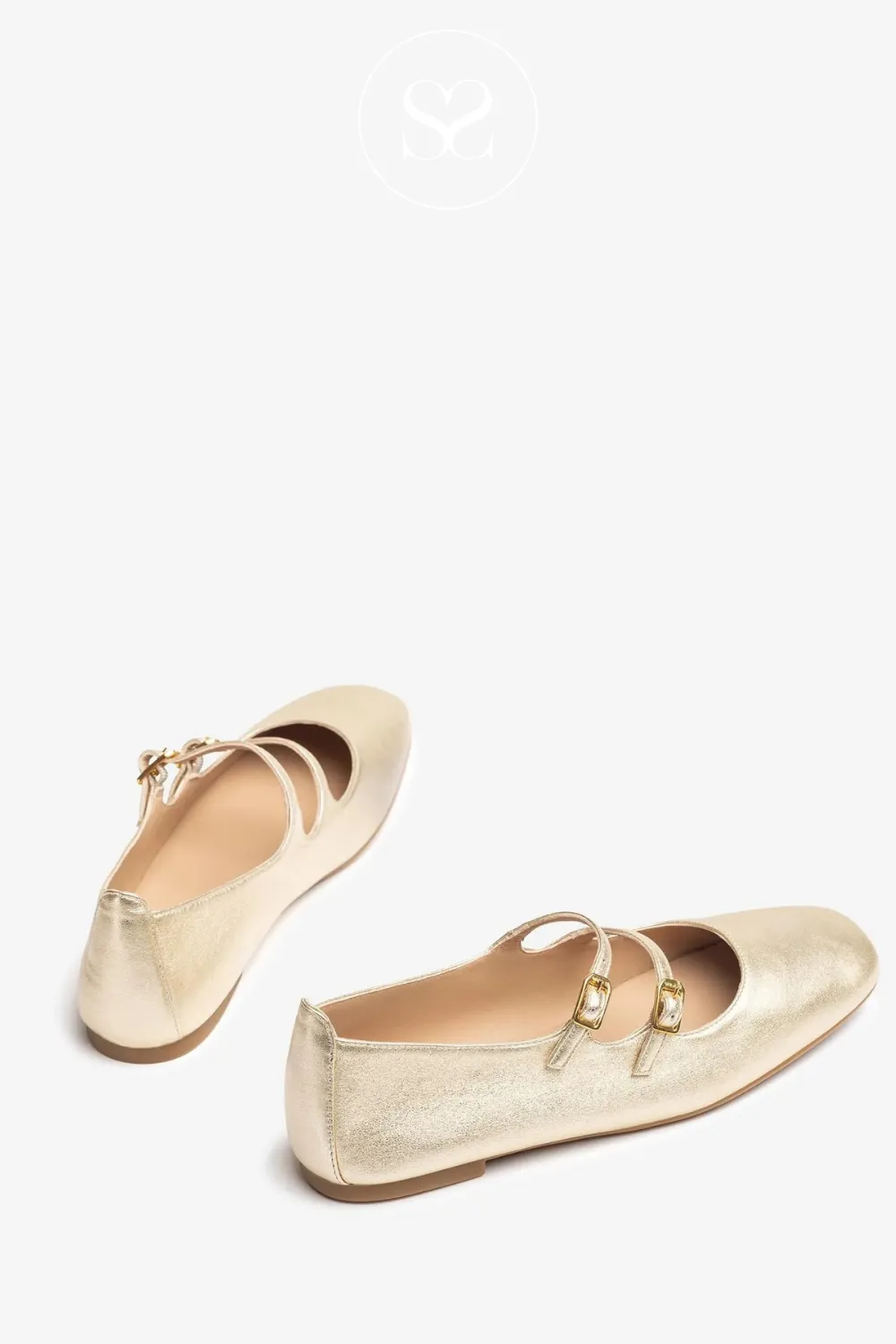UNISA BERLEY GOLD LEATHER DOUBLE STRAPPED PUMPS