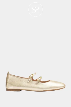 UNISA BERLEY GOLD LEATHER DOUBLE STRAPPED PUMPS