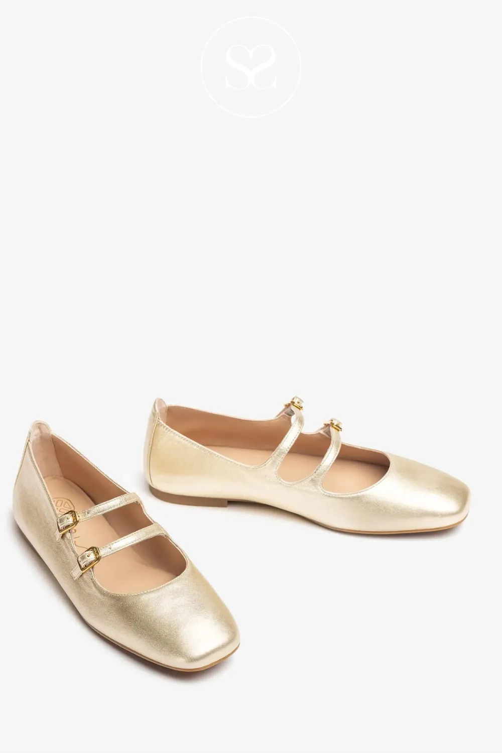 UNISA BERLEY GOLD LEATHER DOUBLE STRAPPED PUMPS