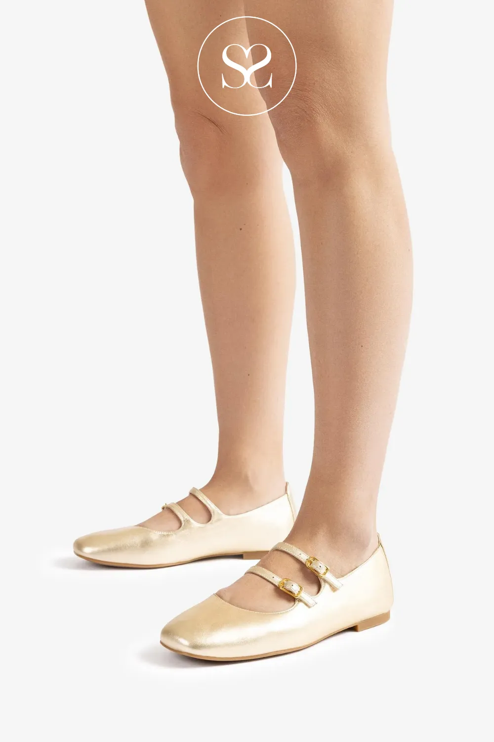 UNISA BERLEY GOLD LEATHER DOUBLE STRAPPED PUMPS