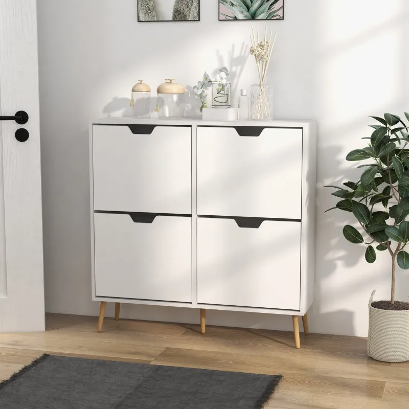 White Shoe Storage Cabinet with 4 Flip Drawers - Organize 16 Pairs of Shoes