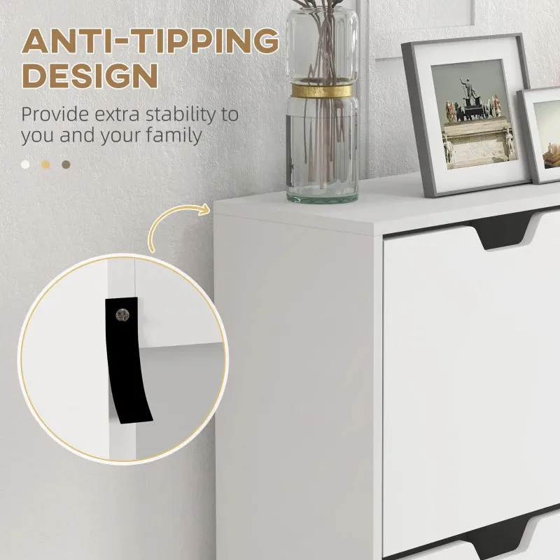 White Shoe Storage Cabinet with 4 Flip Drawers - Organize 16 Pairs of Shoes