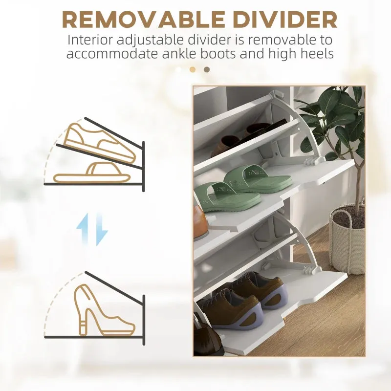 White Shoe Storage Cabinet with 4 Flip Drawers - Organize 16 Pairs of Shoes