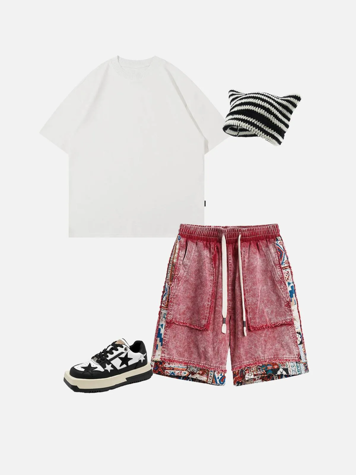 WLS Tribe Culture Pattern Denim Washed Shorts