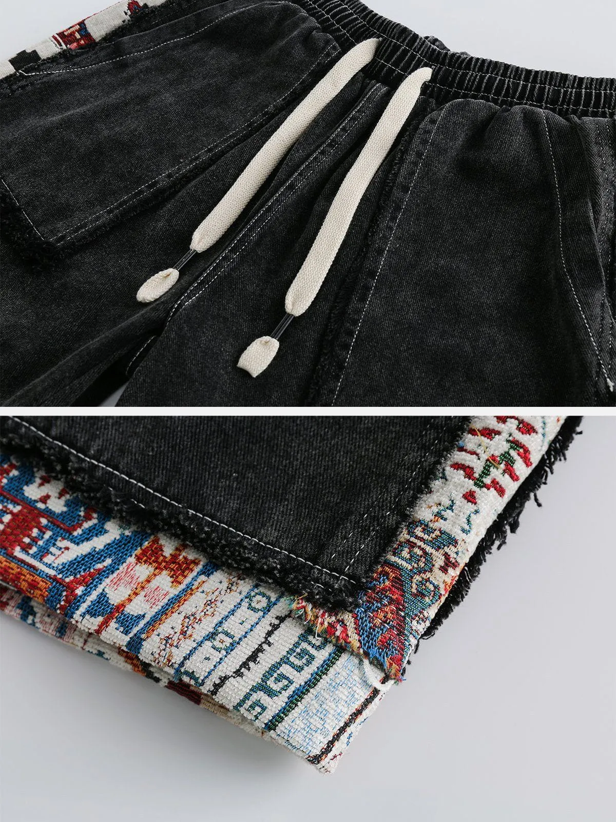 WLS Tribe Culture Pattern Denim Washed Shorts