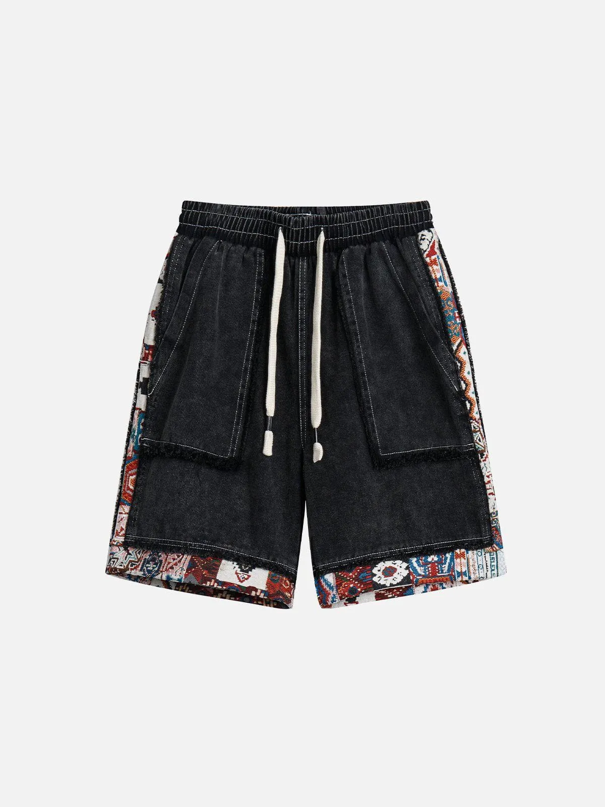 WLS Tribe Culture Pattern Denim Washed Shorts