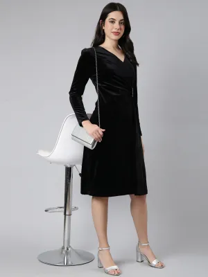 Women Solid Black A-Line Dress