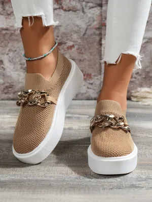 Women's Breathable Chain Decor Slip On Shoes