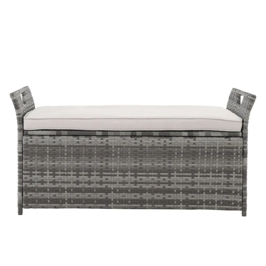 ZUN 106*52*46cm Iron Frame Can Accommodate Gray Gradient Footstool Locker Rattan Locker 16976080