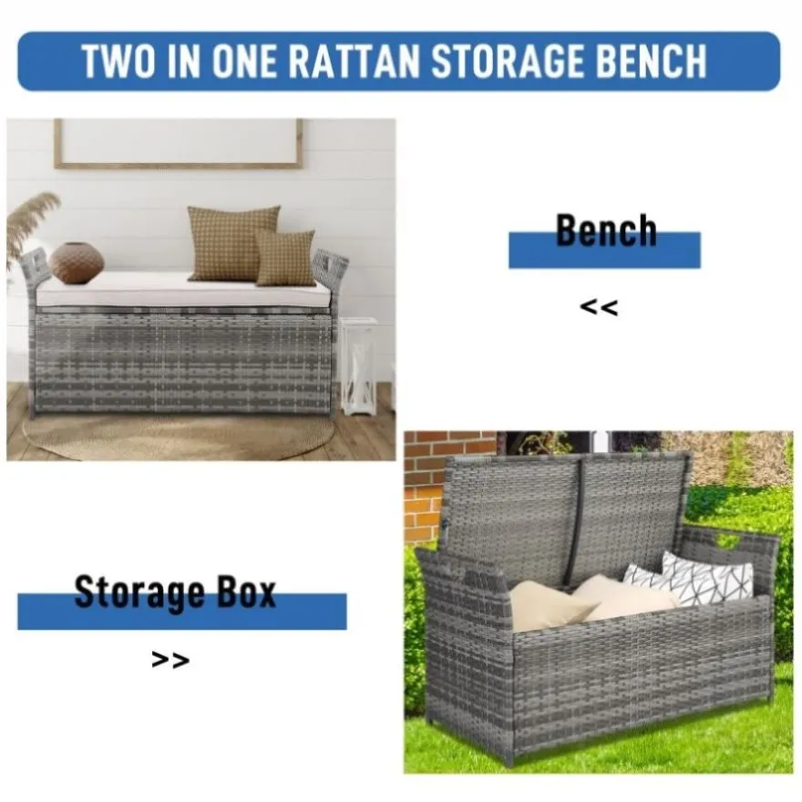 ZUN 106*52*46cm Iron Frame Can Accommodate Gray Gradient Footstool Locker Rattan Locker 16976080