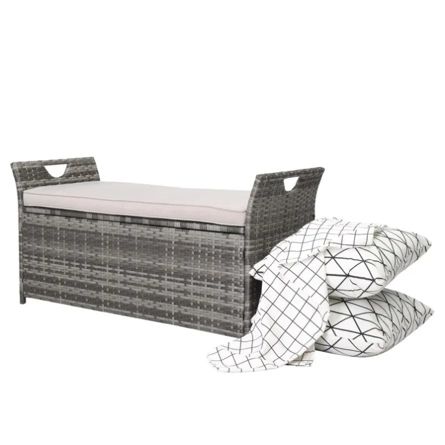 ZUN 106*52*46cm Iron Frame Can Accommodate Gray Gradient Footstool Locker Rattan Locker 16976080