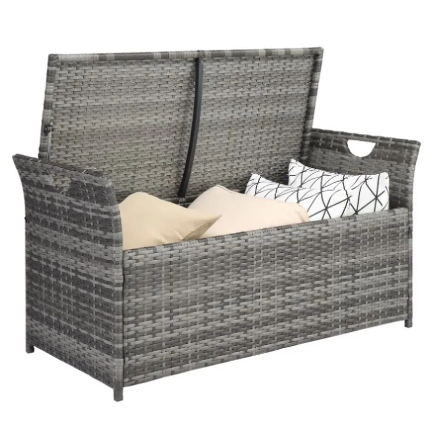 ZUN 106*52*46cm Iron Frame Can Accommodate Gray Gradient Footstool Locker Rattan Locker 16976080