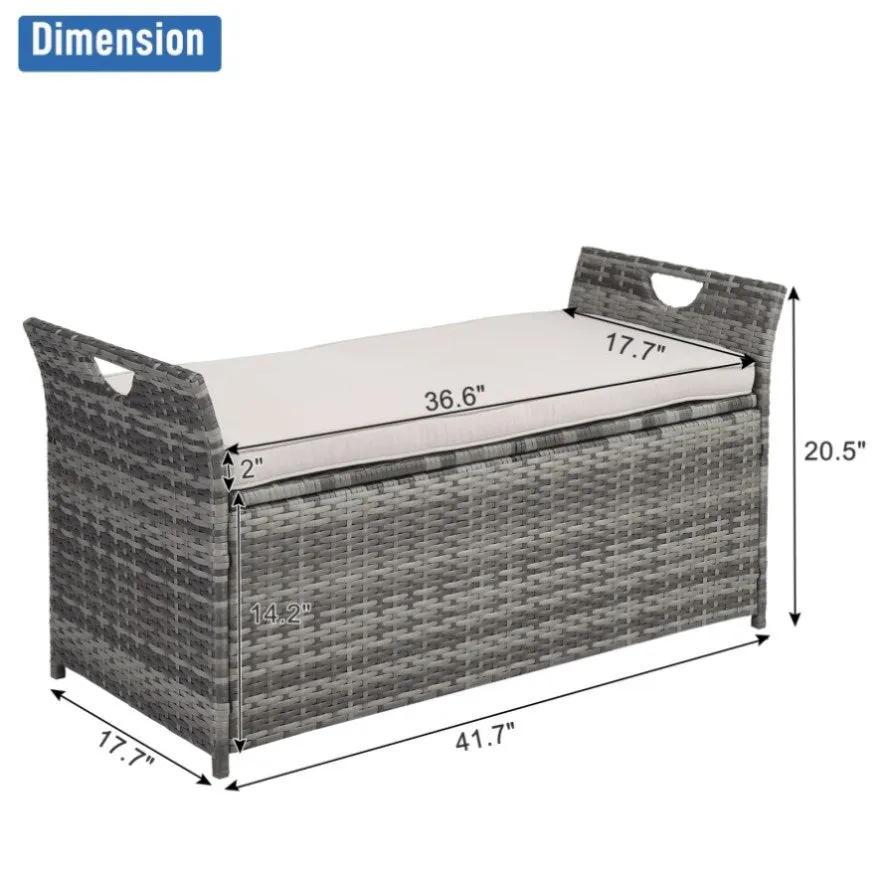 ZUN 106*52*46cm Iron Frame Can Accommodate Gray Gradient Footstool Locker Rattan Locker 16976080