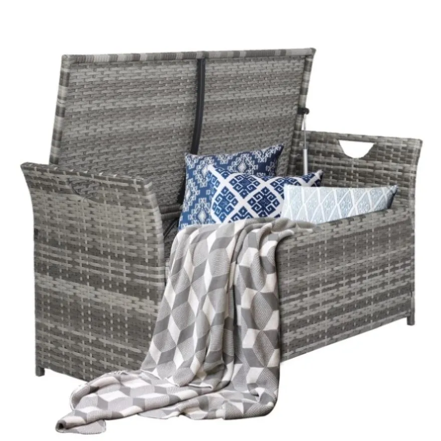 ZUN 106*52*46cm Iron Frame Can Accommodate Gray Gradient Footstool Locker Rattan Locker 16976080