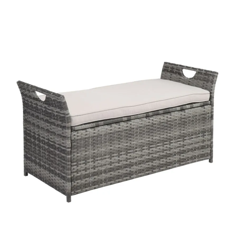ZUN 106*52*46cm Iron Frame Can Accommodate Gray Gradient Footstool Locker Rattan Locker 16976080